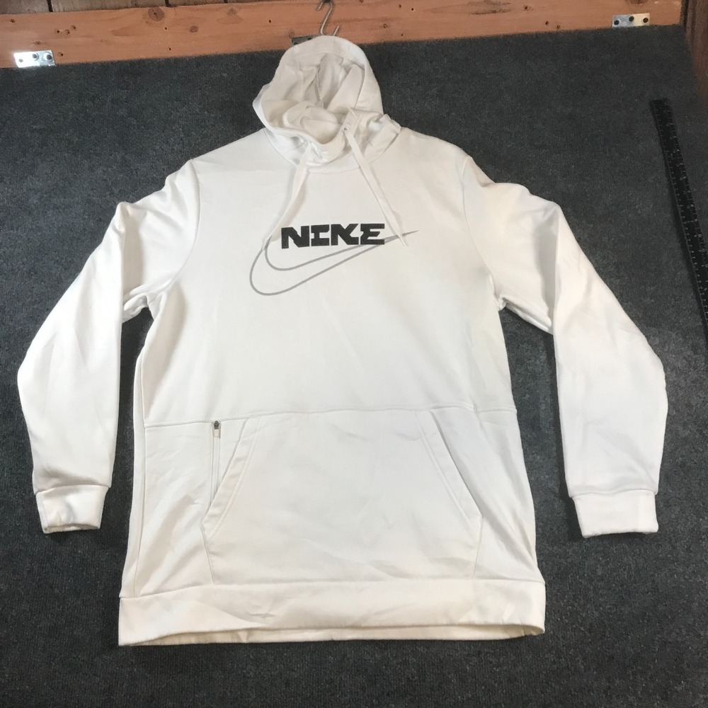 Nike Therma-Fit Hoodie Men Large White Good Pullover Fleece DD1766-100 Logo
